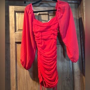 Chic Scarlet Ruched Mini Dress